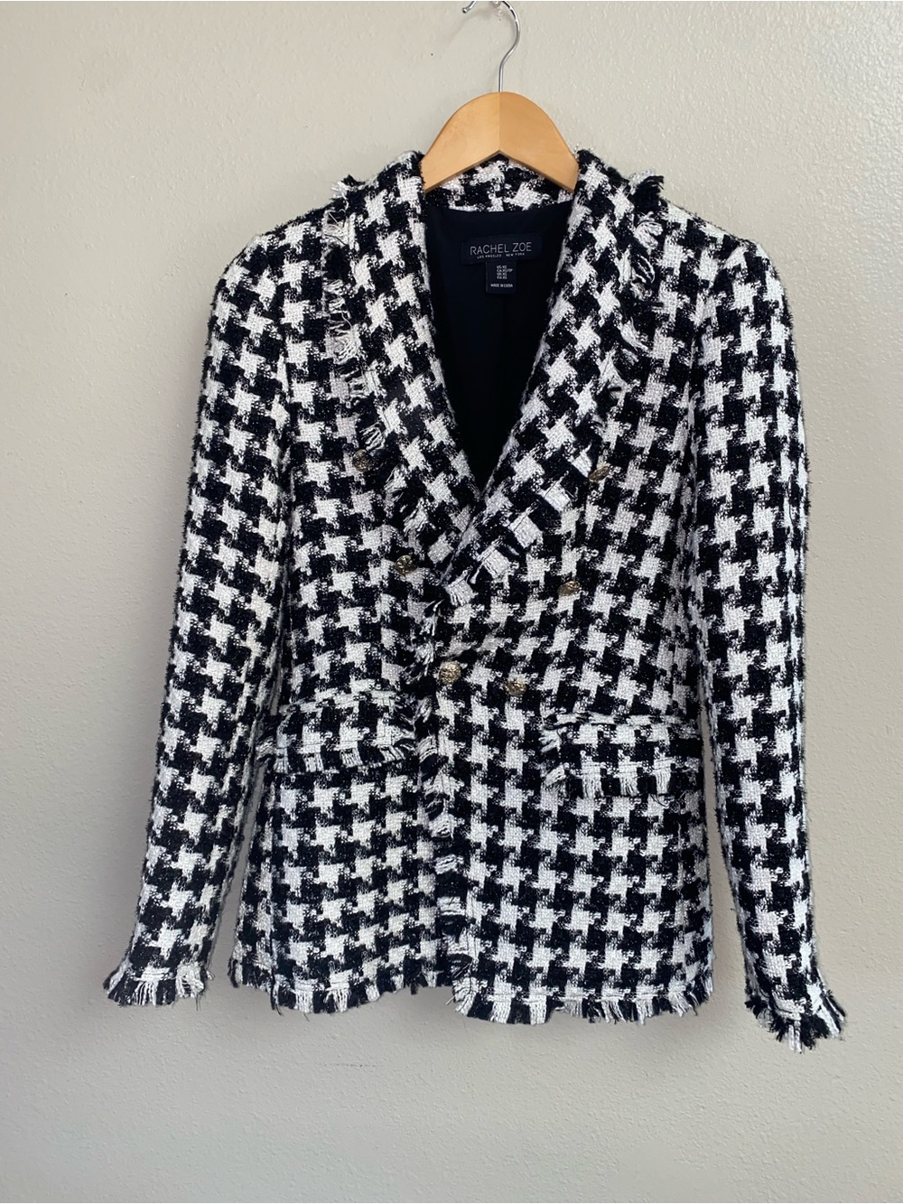 Rachel Zoe Black & White Houndstooth Tweed Bouclé Blazer Size XS - Picture 1 of 5